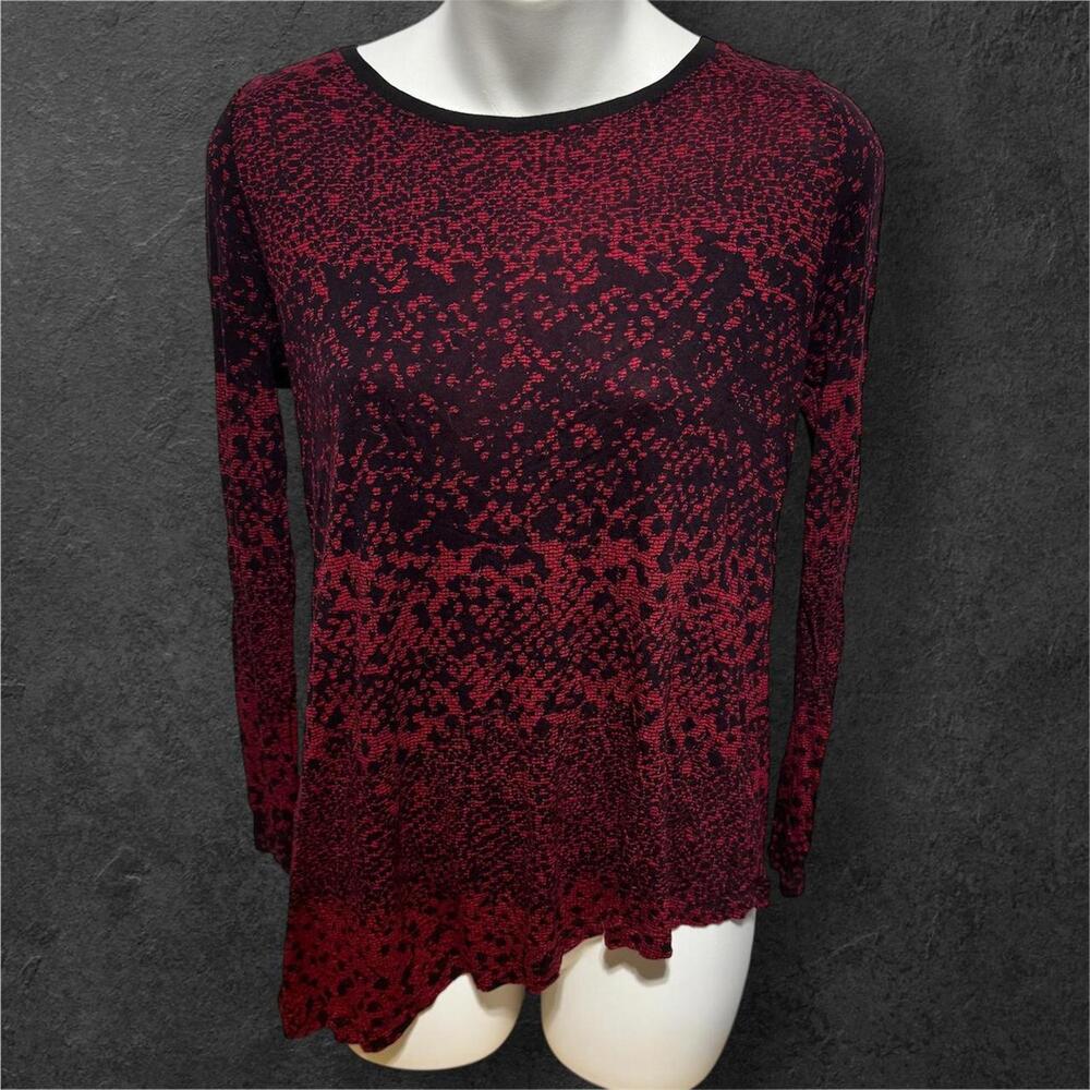 Vampy Goth Red and Black Lace Pattern Asymmetric Long Sleeve Knit Top, Size XS